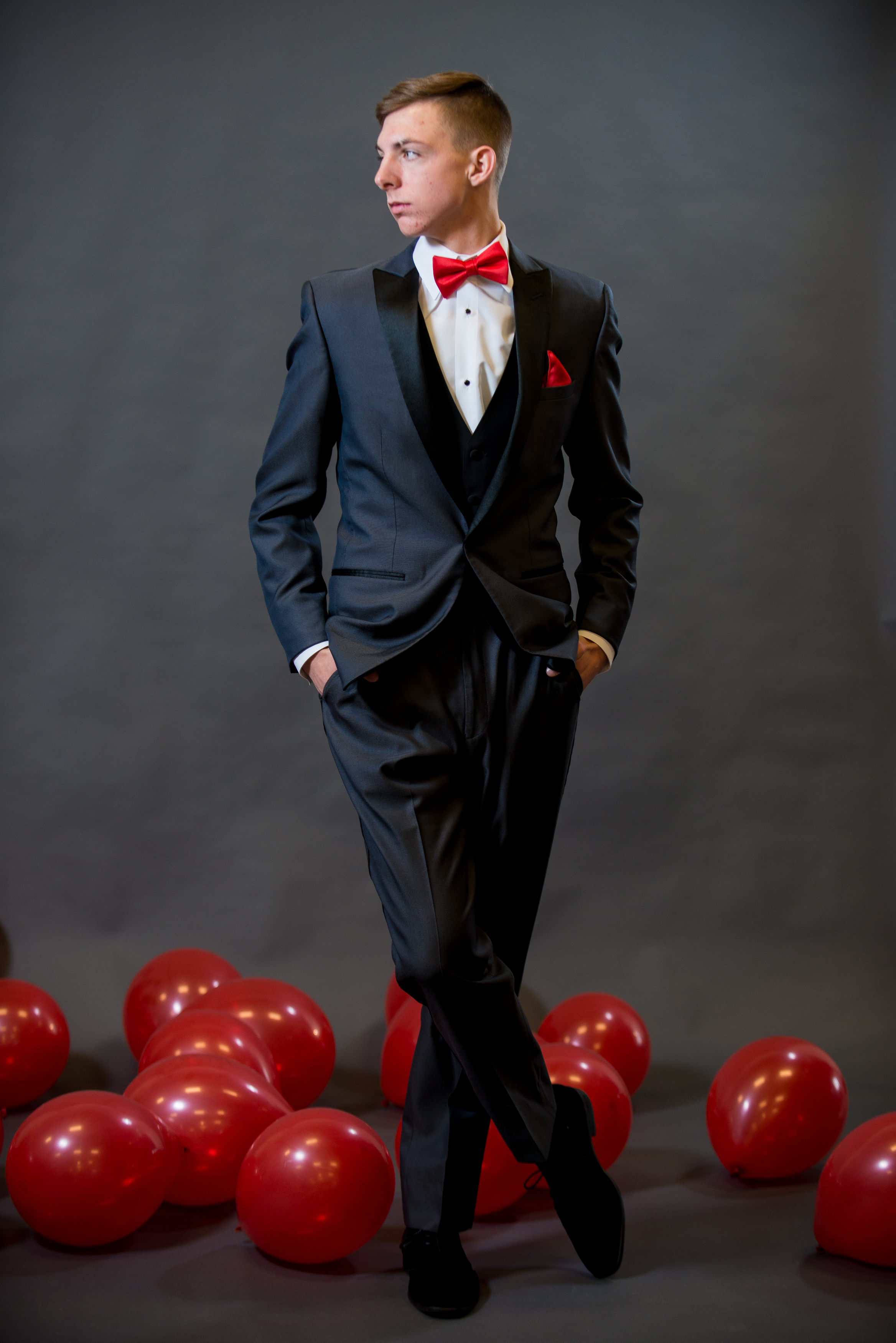 prom tux with red dress